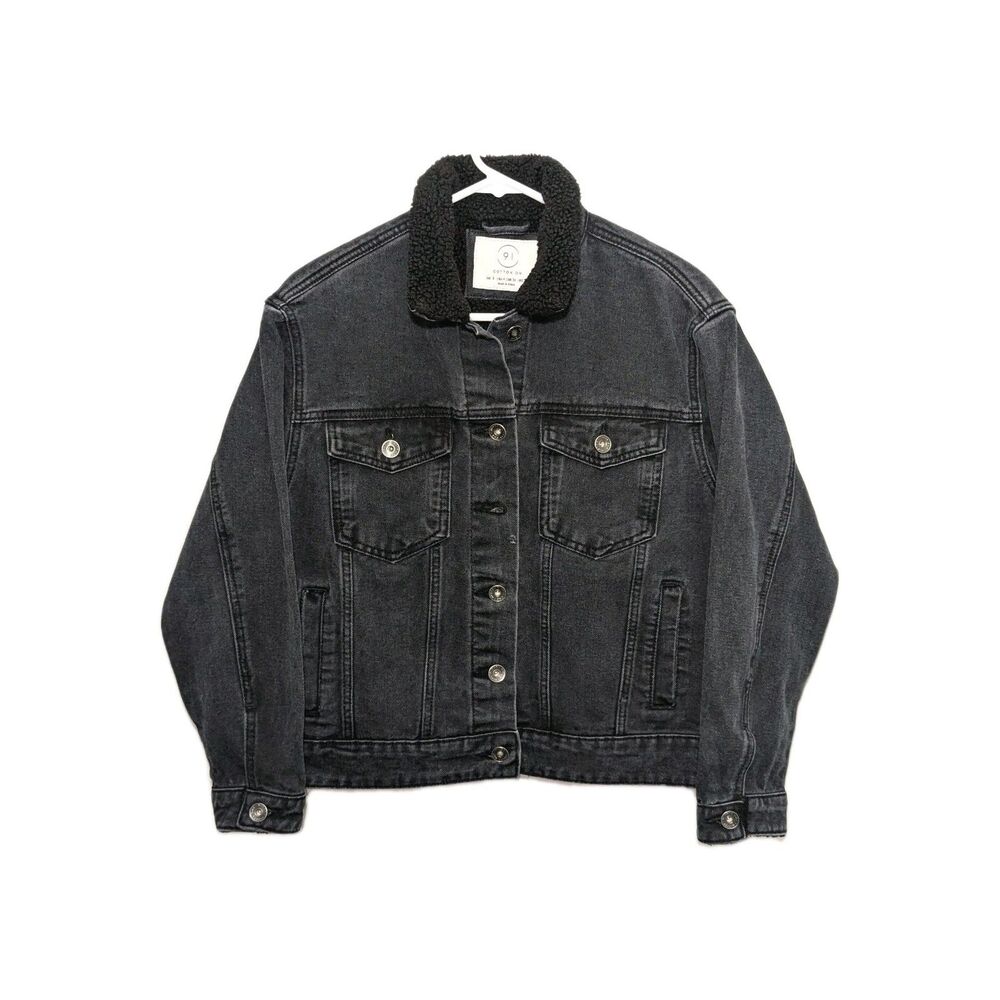 Cotton:On Denim Jean Jacket Women's Size 4 Black Button up with Pockets
